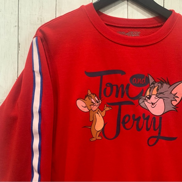 Tom & Jerry Women's Blue/White Striped Sleeve Graphic Red Sweatshirt Medium - Picture 4 of 13